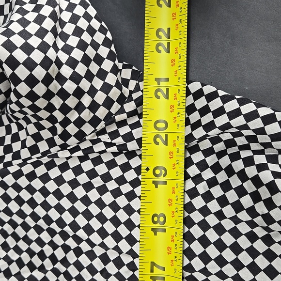 Black and White Diamond Pattern Checkered Silk Blouse Button Front 16 - Picture 4 of 8